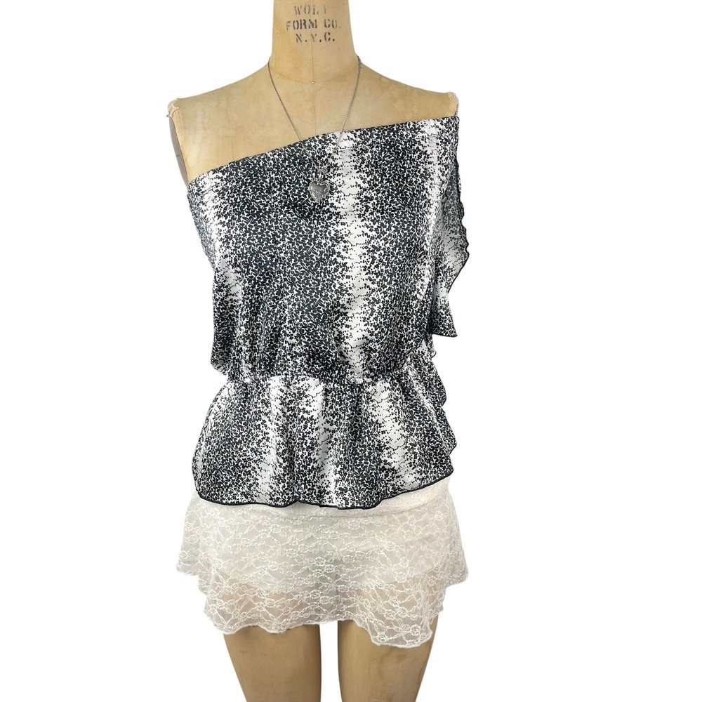 Y2K‎ 2000's One Shoulder Top Floral Peplum Ruffle Clubwear Retro Women S/M